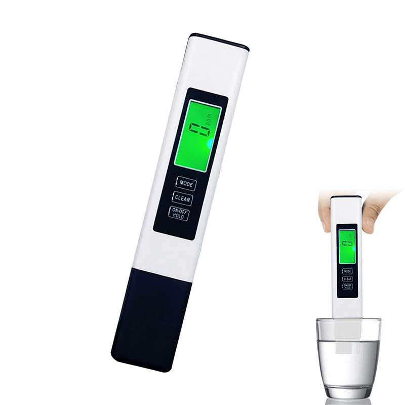 HA 2 TDS tester showing EC value and temperature on the display