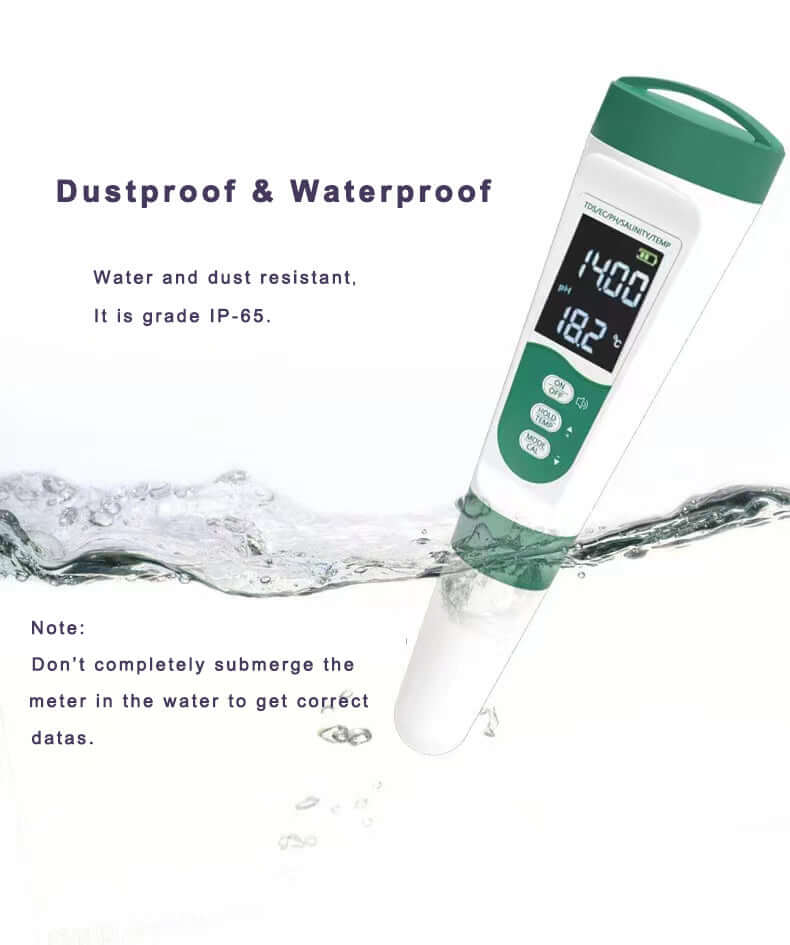 Barista Water Quality Tester 5-in-1 USB displayed in water, showcasing its dustproof and waterproof features.