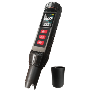 Water quality tester for coffee - 7 in 1 TDS meter displayed with digital screen and calibration cap.