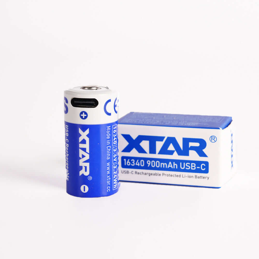USB-C 16340 Li-Ion Akku 900 mAh – XTAR wiederaufladbarer Akku mit USB-C-Anschluss