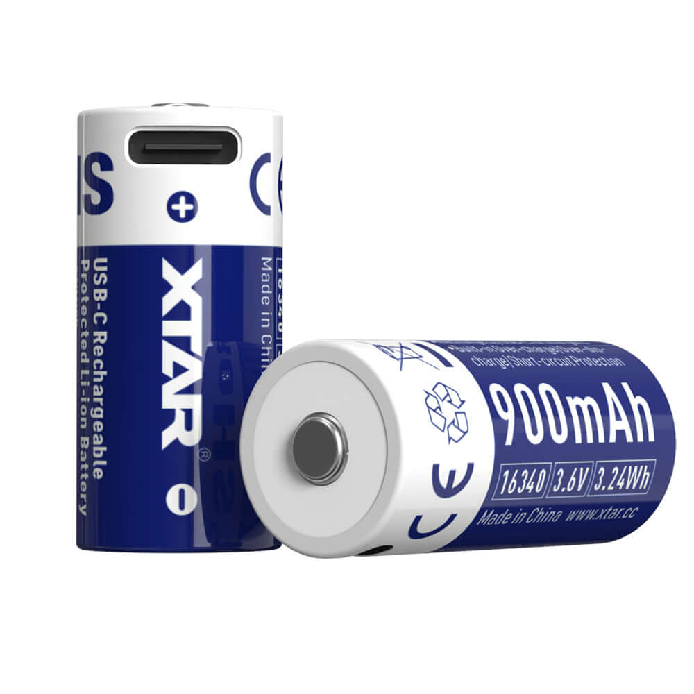 USB-C 16340 Li-ion Battery 900 mAh | XTAR Rechargeable with USB-C Port for Easy Charging