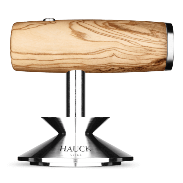 Hauck Vibra Tamper Olive 2.0 mit Holzgriff und Vibrationsfunktion für präzises Tampen.