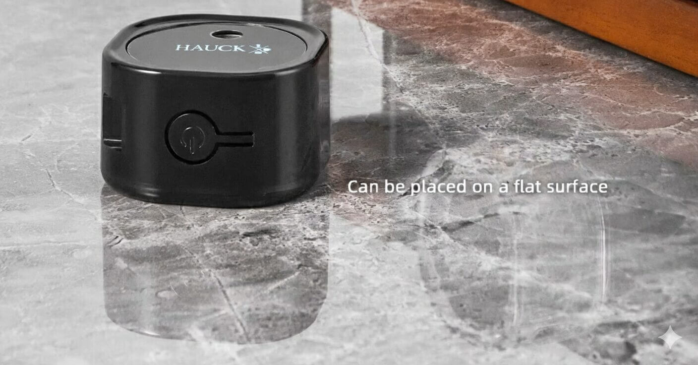 Hauck Atomizer - Electric Anti-Static Bean Sprayer, showcasing sleek design and steam function on a marble surface.