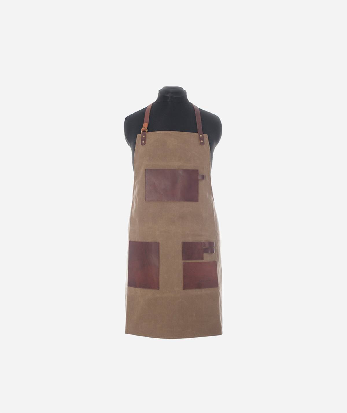 Waxed Cotton Canvas Barista Apron With Leather Straps